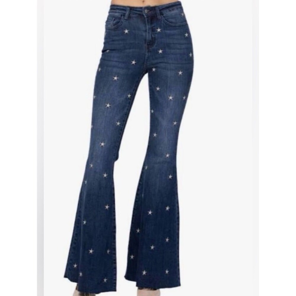 Judy Blue Embroidered Sabrina Star Super Flare Denim Jeans 28 California Casual